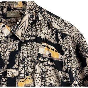 Natural Issue Button Down Shirt Mens XXL Black Tan Woody Wagon Surfboard Print